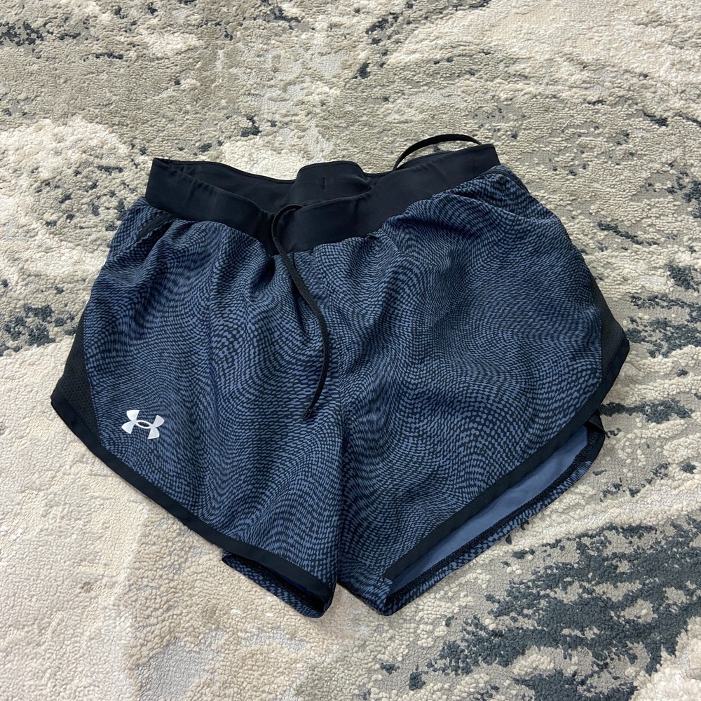 Under Armour HeatGear‎ Fly By 2.0 Running Shorts Womens SM Blue Black Geo Print
